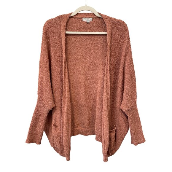 Allison Joy Cardigan Sweater Size Medium Large Open Front Textured Knit Neutral - Picture 1 of 6
